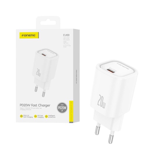 Adaptador Foneng EU69 Tipo-C PD20W Branco